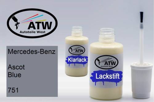 Mercedes-Benz, Ascot Blue, 751: 20ml Lackstift + 20ml Klarlack - Set, von ATW Autoteile West.